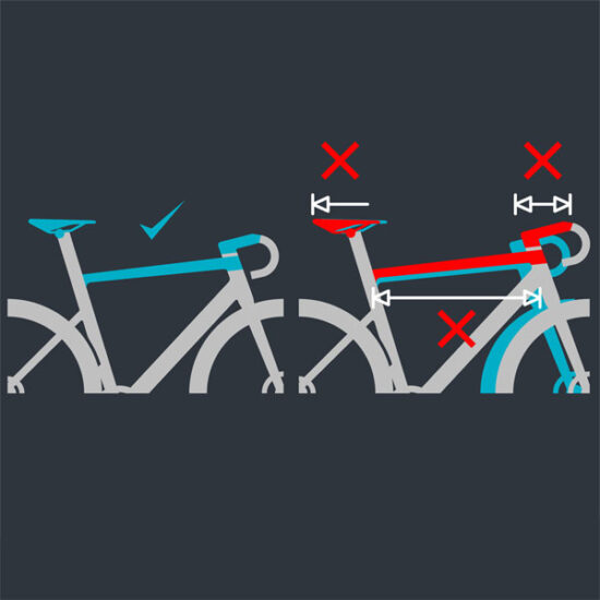 Zu lange Radeinstellung führt dazu, dass der Fahrer aus dem Sweet-Spot des Sattels rutscht, erhöhtem Druck am Sitzbein und Taubheitsgefühlen